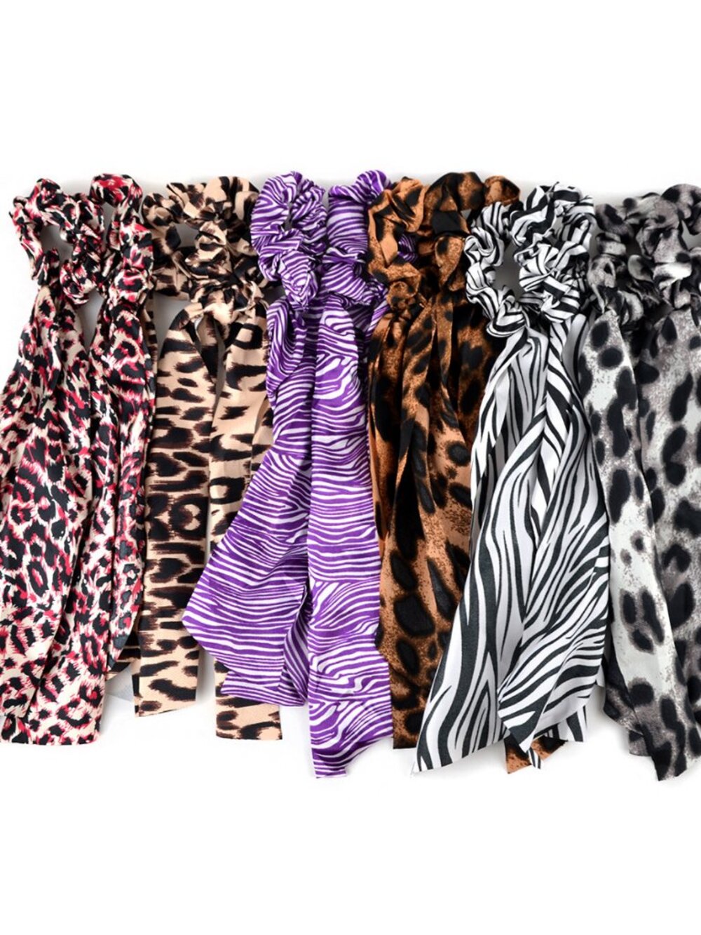 Nollia 6 Sets Animal Print Scrunchies With Matching Hair Ties, Satiny Fabric